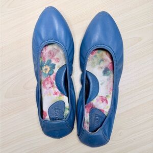 Blue Leather Ballet Flats with Floral Insole Born